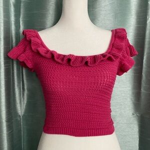 Knitted hot pink squareneck top